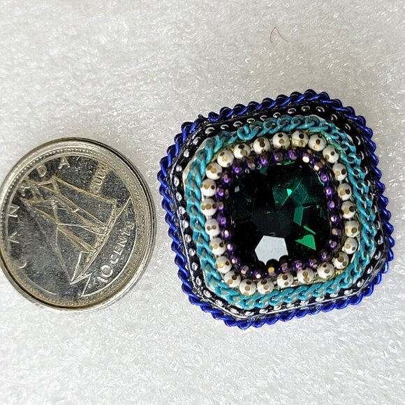 Blue Green Teal Square Earrings - Picture 4 of 5